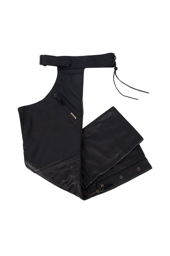 Milwaukee Motorcycle Clothing Company MV8020 Men's Black Leather Motorcycle Chaps with Gusset Thigh X-Large