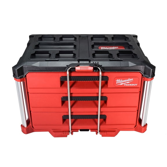 Milwaukee PACKOUT 3-Drawer Tool Box  Modular Storage with Locking Security Bar & Quick-Adjust Dividers - Perfect for Jobsite, Garage, or Tactical Applications - 48-22-8443