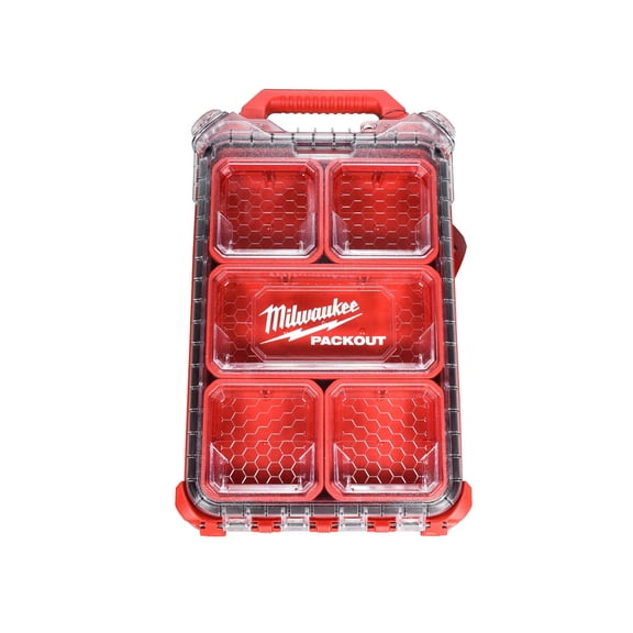 Milwaukee PACKOUT Compact Low-Profile Organizer (48-22-8436)  IP65 Weather Seal, Slim Design, Clear Lid, Modular Storage