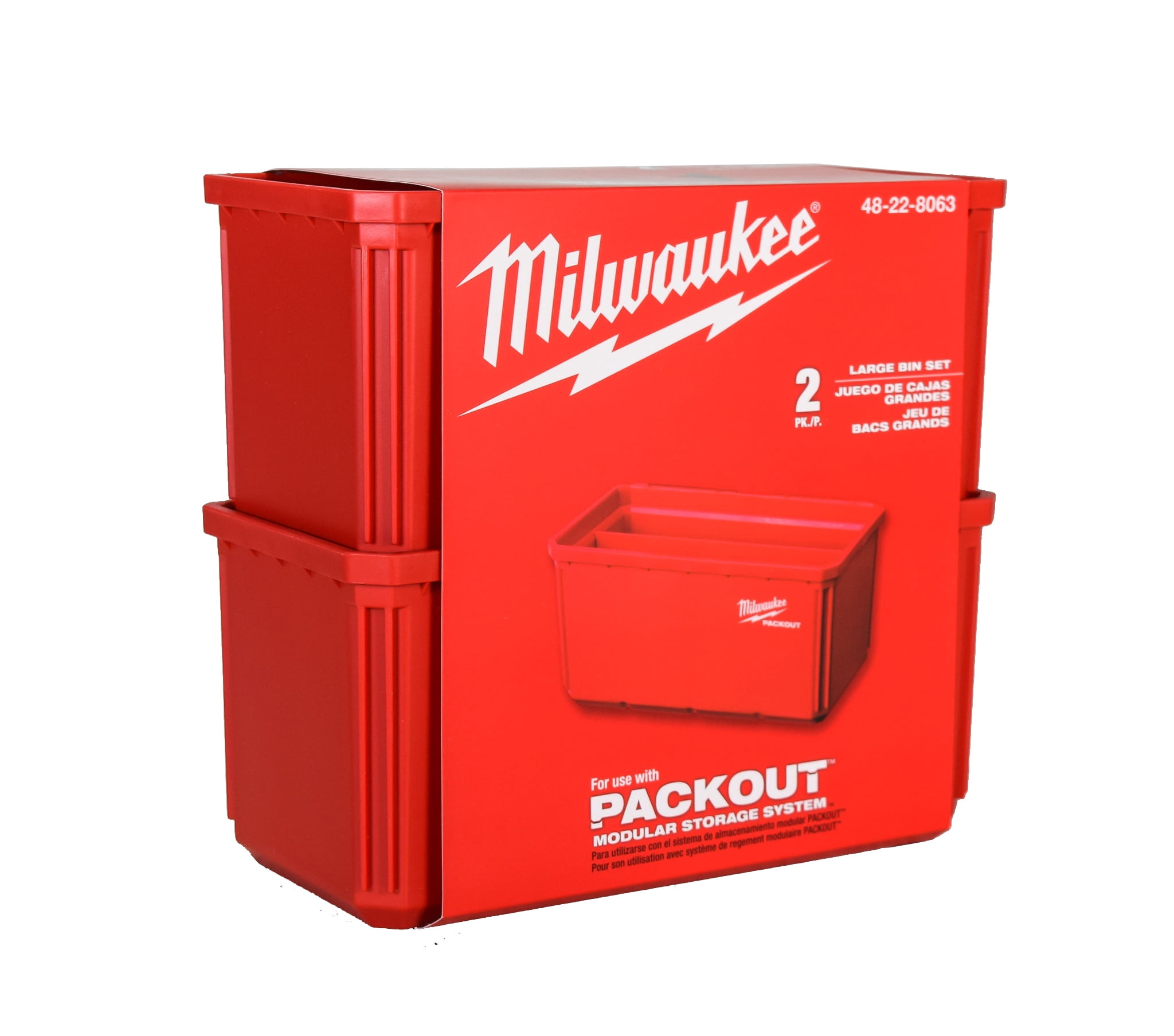 Milwaukee Packout Shop Storage 8 in. W X 7.3 in. H Garage Organizer Large Parts Bin Set Red