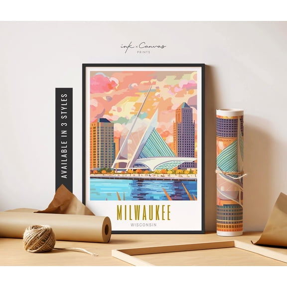 Milwaukee Poster Retro Travel Poster Art Milwaukee Wisconsin Print Milwaukee Art Museum Print Milwaukee, Poster Only