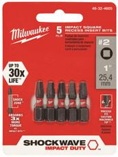 Milwaukee SHOCKWAVE 48-32-4722 Insert Bit, #2 Drive, Square Recess Drive, 1/4 in Shank, Hex Shank, 1