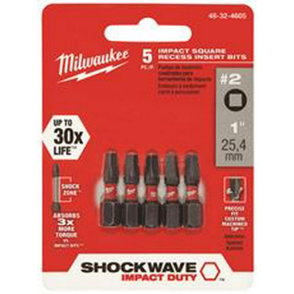 Milwaukee SHOCKWAVE 48-32-4722 Insert Bit, #2 Drive, Square Recess Drive, 1/4 in Shank, Hex Shank, 1