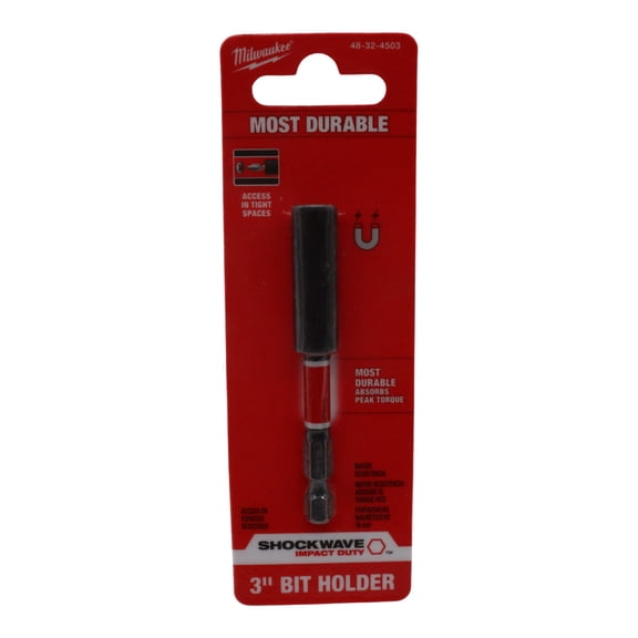Milwaukee Shockwave 3 Magnetic Bit Tip Holder 1/4 Hex Drive Impact-Rated Magnetic Bit Holder, Proprietary Heat-Treated Steel Construction with Secure Magnet Grip Durable Power Tool Accessory