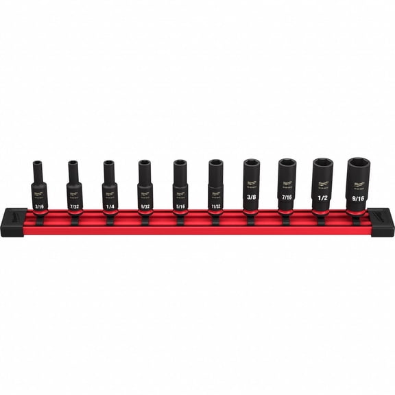 Milwaukee Impact Socket Set,Steel,6-Point,1/4"