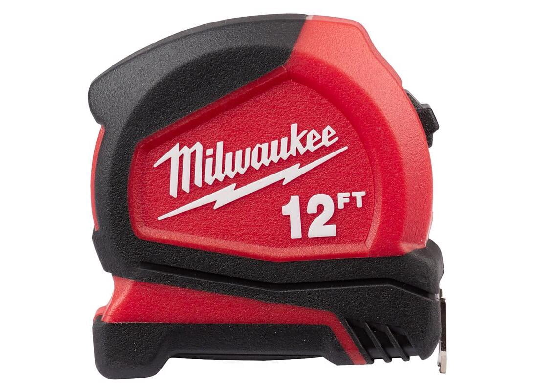 Milwaukee 48-22-6612 Tape Measure, 12 ft L Blade, 19 mm W Blade, Steel Blade, Plastic Case Black/Red
