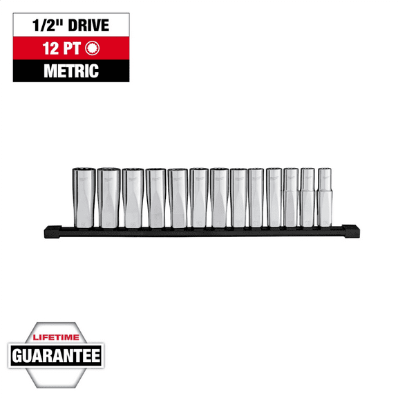 Milwaukee Tool 13pc 1/2 inch Drive 12-Point Deep Well Metric Socket Set