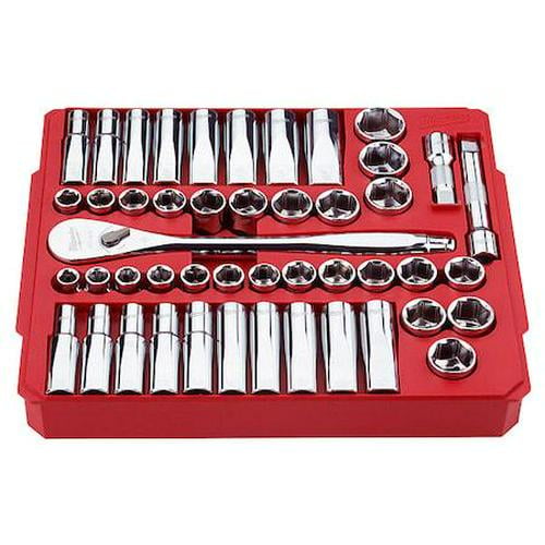 Milwaukee Tool 47pc 1/2 Drive Metric and SAE Ratchet and Socket Set with FOUR FLAT Sides