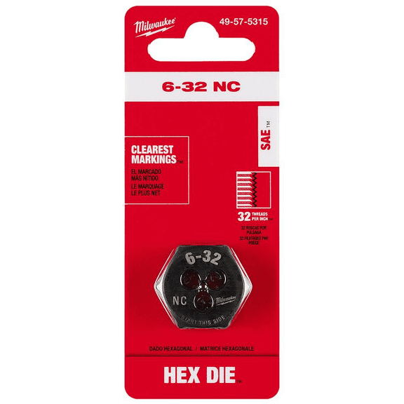 Milwaukee 49-57-5315 6-32 NC 1-Inch Hex Threading Die