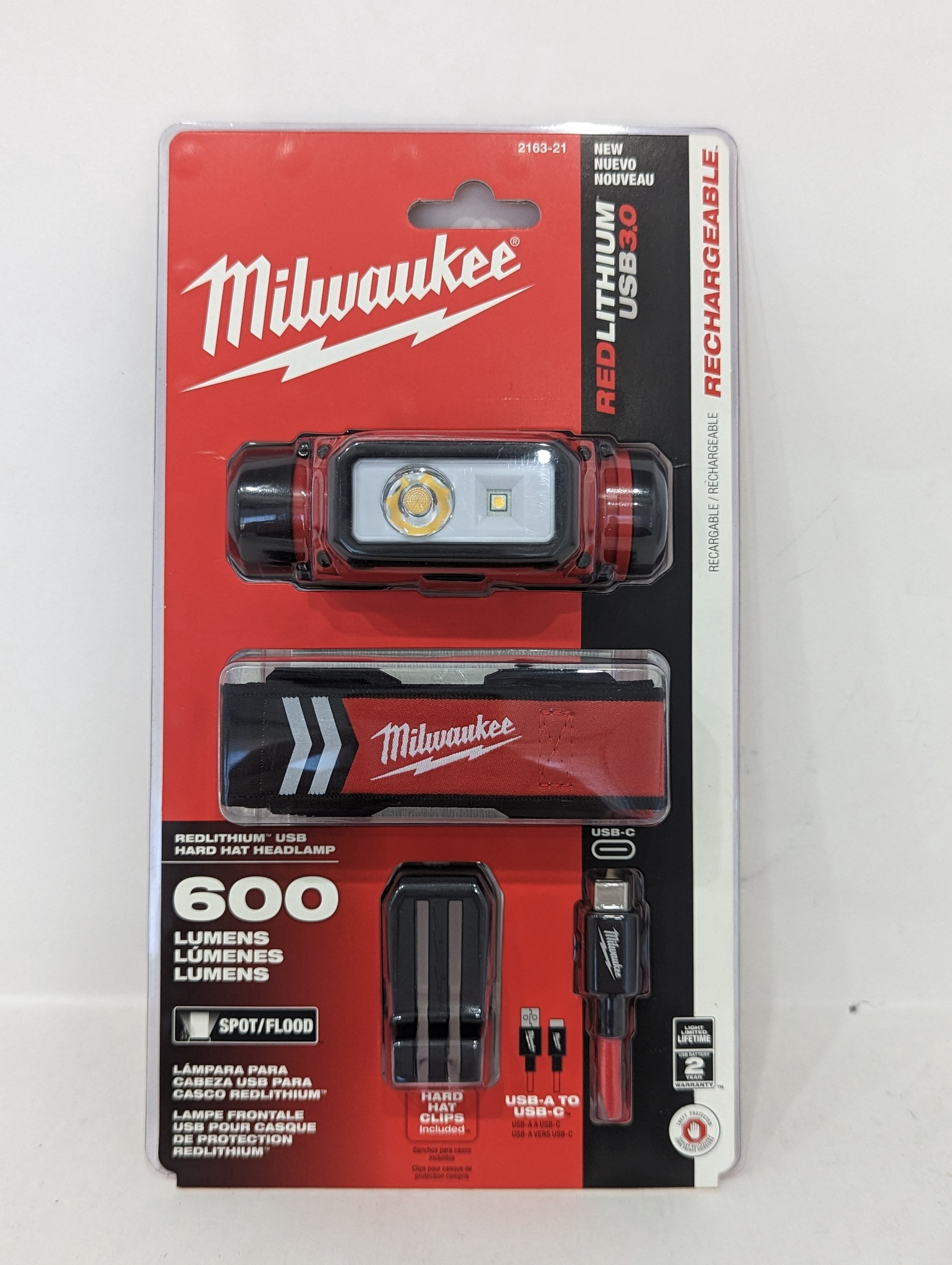 Milwaukee, Hard Hat Headlamp, 600 Lumens LED USB, Model 2163-21