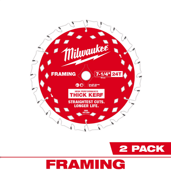 Milwaukee Tool 7-1/4 inch 24T Thick Kerf Framing Circular Saw Blade - (2 Pk)