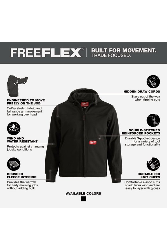 FREEFLEX Mens 2XL Black Softshell Hooded Jacket