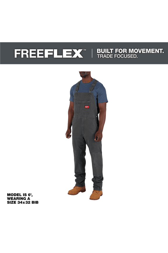 Tool FREEFLEX Unlined Bib Overalls - Gray - Size 32 X 30