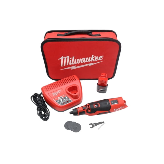 Milwaukee M12 Brushless Rotary Tool Kit (2525-21) – 12-Speed Variable Speed, 1/8 in Collet, Battery, Charger and Bag Included