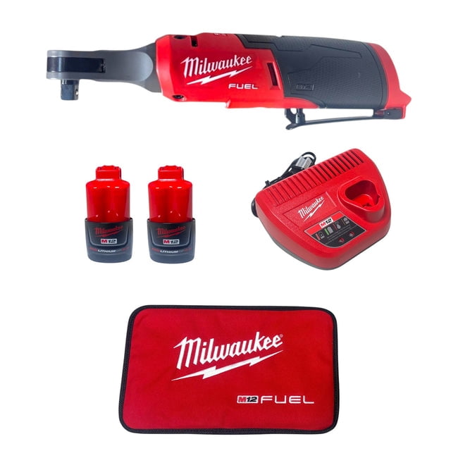 Milwaukee M12 FUEL 3/8 in High Speed Cordless Ratchet Kit (2567-22) – Brushless, Compact Head, Batteries and Charger Included