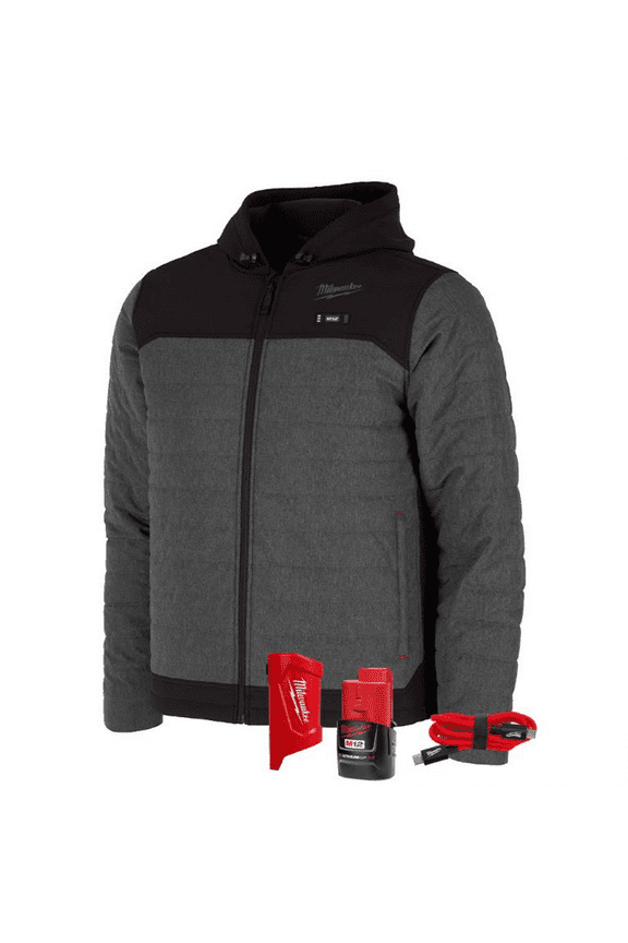 Tool M12 Heated Axis Hooded Jacket Kit with Hexon Heat Technology, 2X - Grey/Black