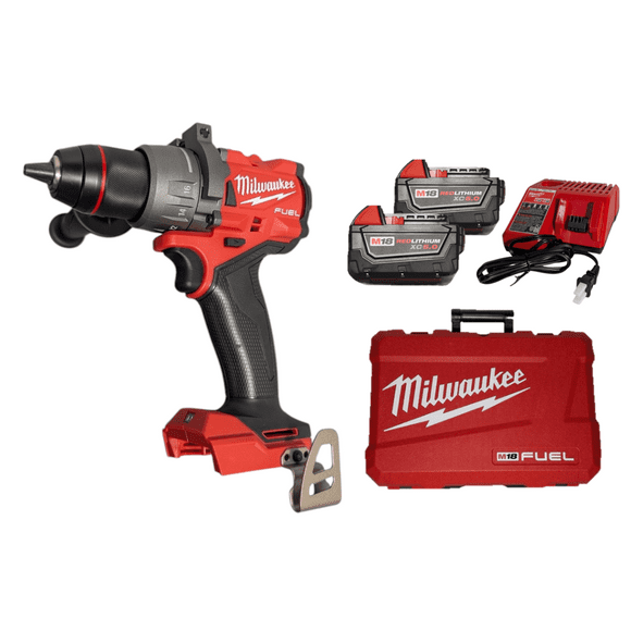 Milwaukee M18 FUEL 1/2" Hammer Drill Driver Kit Compact, High-Torque Cordless Drill with (2) XC5.0 Batteries, M18/M12 Charger, & Hard Case - 2904-22