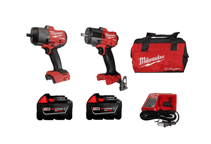 Milwaukee M18 FUEL 1/2" High Torque and 3/8" Mid-Torque Impact Wrench Combo Kit with 2 XC5.0 Batteries, Charger, and Carrying Case Automotive Power Tool Set (Model 3010-22)