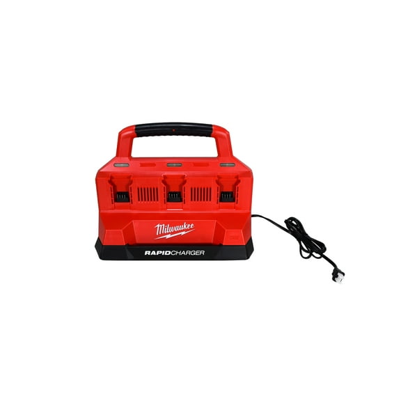 MILWAUKEE M18 PACKOUT Six Bay RAPID Charger Modular Storage Compatible, Dual Simultaneous Charging, USB-A Port (Model 48-59-1809)