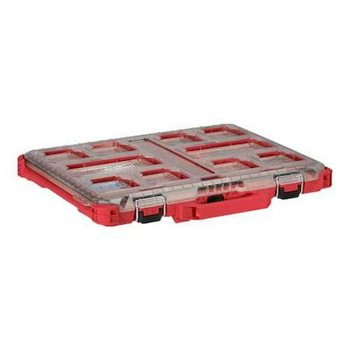 Milwaukee Tool PACKOUT Tool Case, 10 Compartments, 16-3/8 in W x 16-1/4 in D x 2-1/2 in H, Red