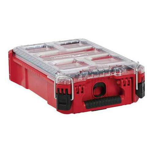 Milwaukee Tool PACKOUT Tool Case, 5 Compartments, 9-7/8 in W x 15-1/4 in D x 4-5/8 in H, Red
