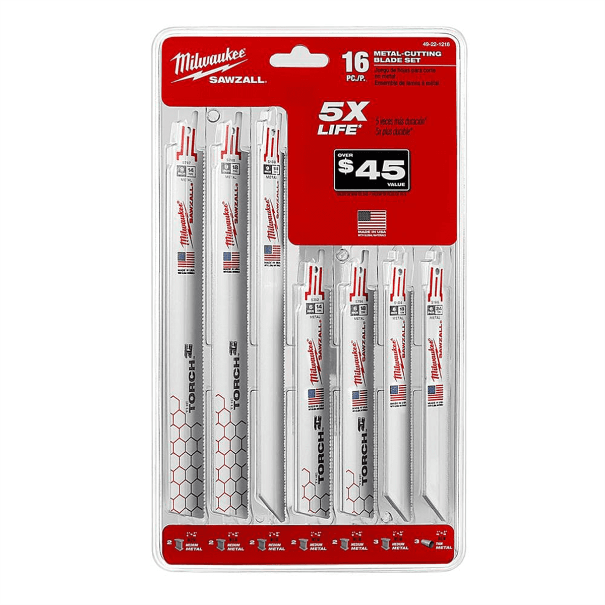 Milwaukee Tool SAWZALL Metal Cutting Bi-Metal Reciprocating Blade Set (16 Piece)