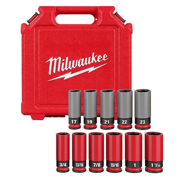 Milwaukee Tool SHOCKWAVE Impact Duty 1/2 Drive SAE & Metric 11PC Lug Nut Wheel Socket Set