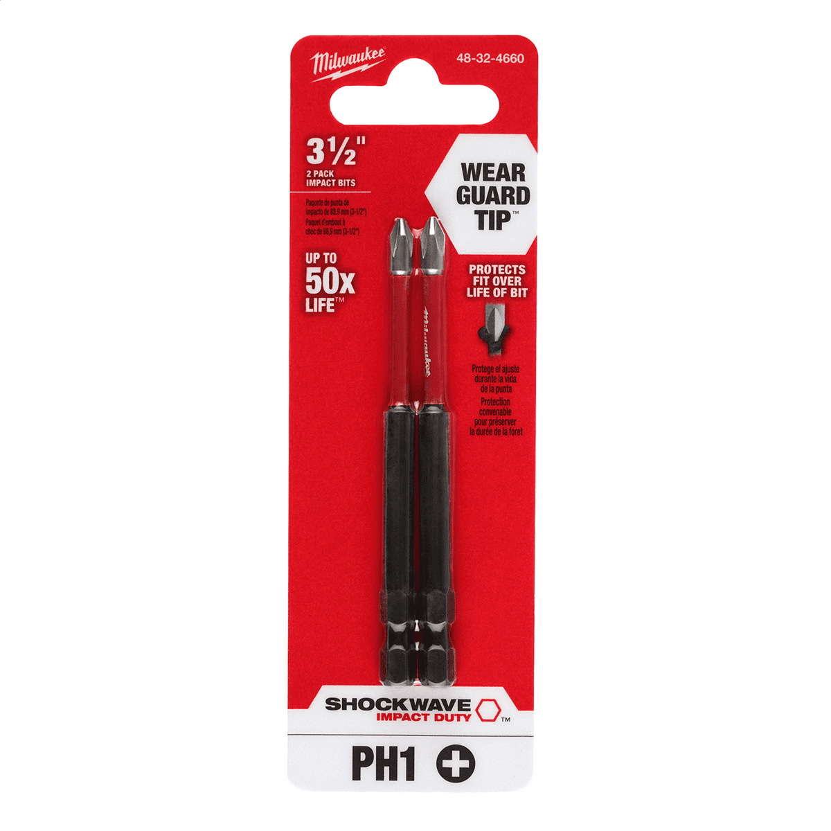 Milwaukee Tool SHOCKWAVE Impact Duty 3-1/2" PH1 Bit 2PK