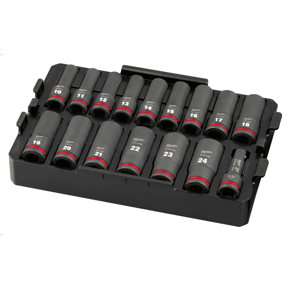 Milwaukee Tool SHOCKWAVE Impact Duty Socket 1/2 Dr 16PC MM TRAY Set