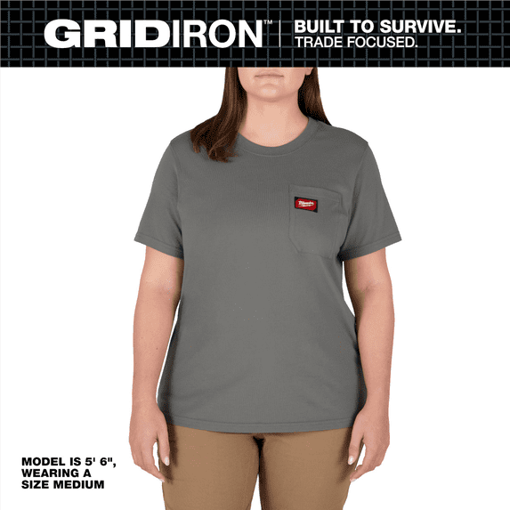 Milwaukee Tool Women's GRIDIRON Pocket T-Shirt - Short Sleeve - Gray - S