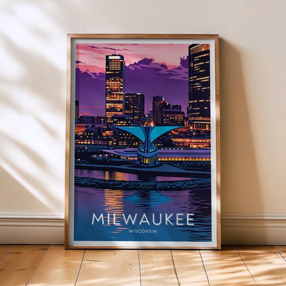 Milwaukee Travel Poster, Wisconsin Poster, Milwaukee USA Vintage Art, United States, Cityscape Decor, Wisconsin Home , Poster Print Only