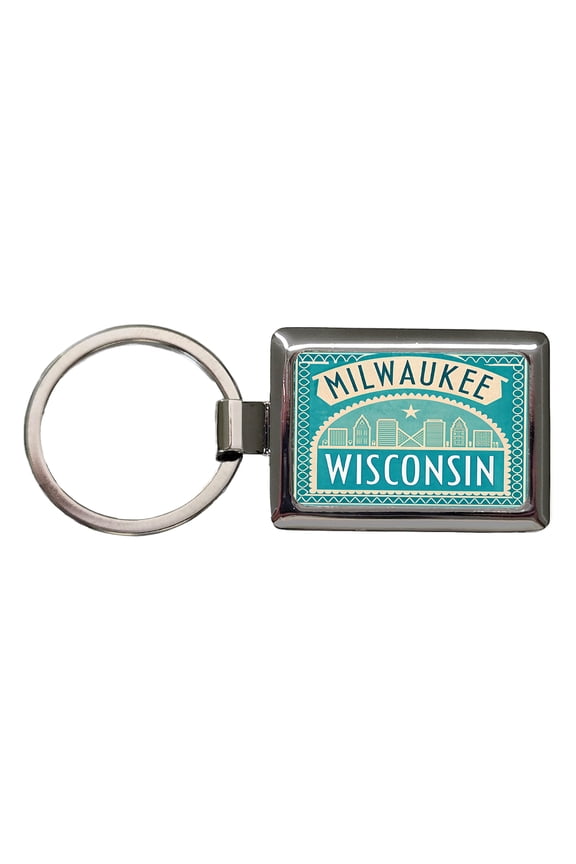 Milwaukee WI Wisconsin Travel Vacation Stamp Metal Rectangle Keychain
