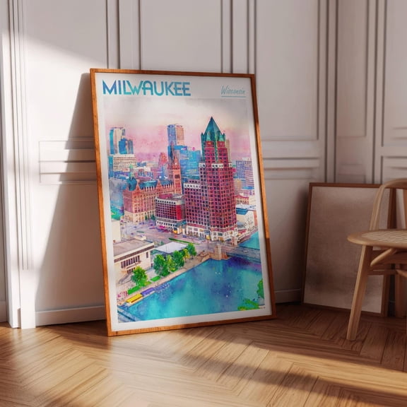Milwaukee Wisconsin City Travel Skyline Wall Art Decor Unframed Paper Print