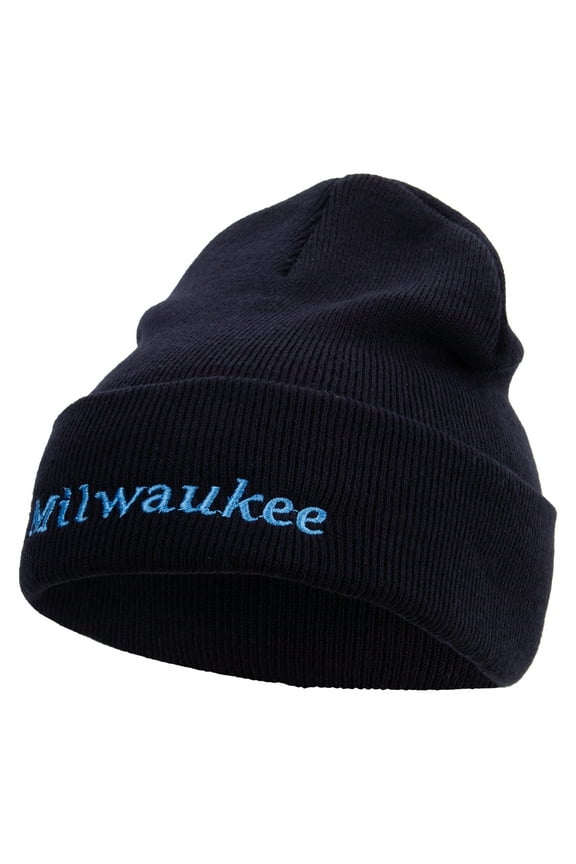 Milwaukee Wisconsin Logo Embroidered Super Stretch Knit Watch Cap Beanie - Black OSFM