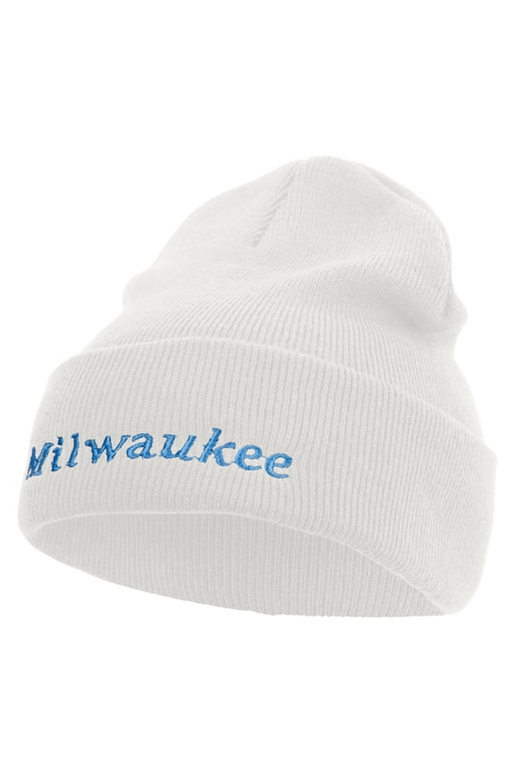 Milwaukee Wisconsin Logo Embroidered Super Stretch Knit Watch Cap Beanie - White OSFM