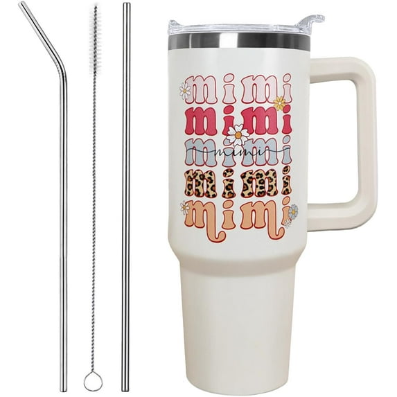 Mimi 40oz Vacuum Insulated Tumbler with Handle, Straw & Lid - Travel Mug, Water Bottle - Mother''s Day Gift for Mom, Grandma