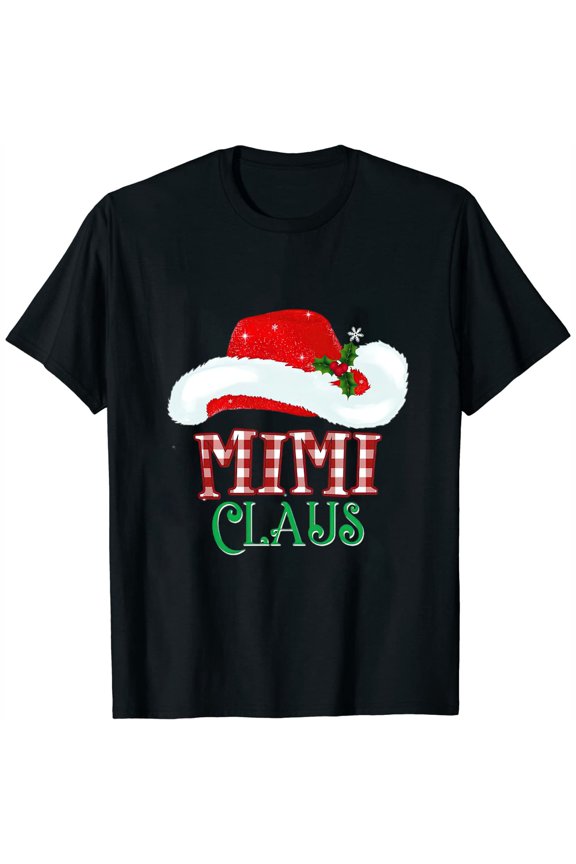 Mimi Claus Hat New Christmas Santa Claus Short Sleeve Womens T-Shirt Black L
