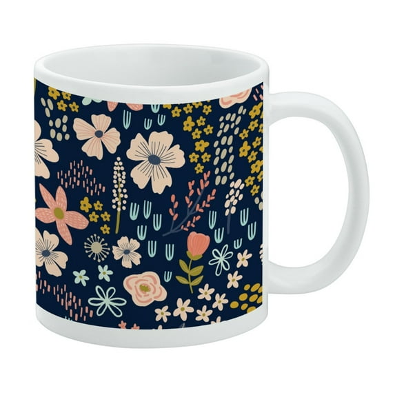 Mimi Flowers Floral Pattern White Mug