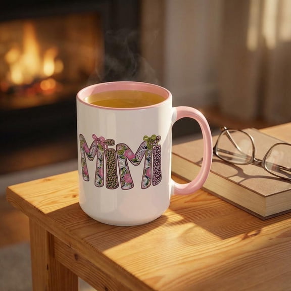 Mimi Mug Leopard Print Floral Grandma Coffee Cup Personalized Gift for Mimi Cute Pink Birthday 15oz
