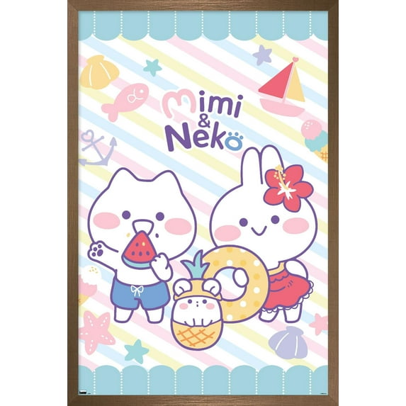 Mimi & Neko - Beach Wall Poster, 14.725" x 22.375" Framed