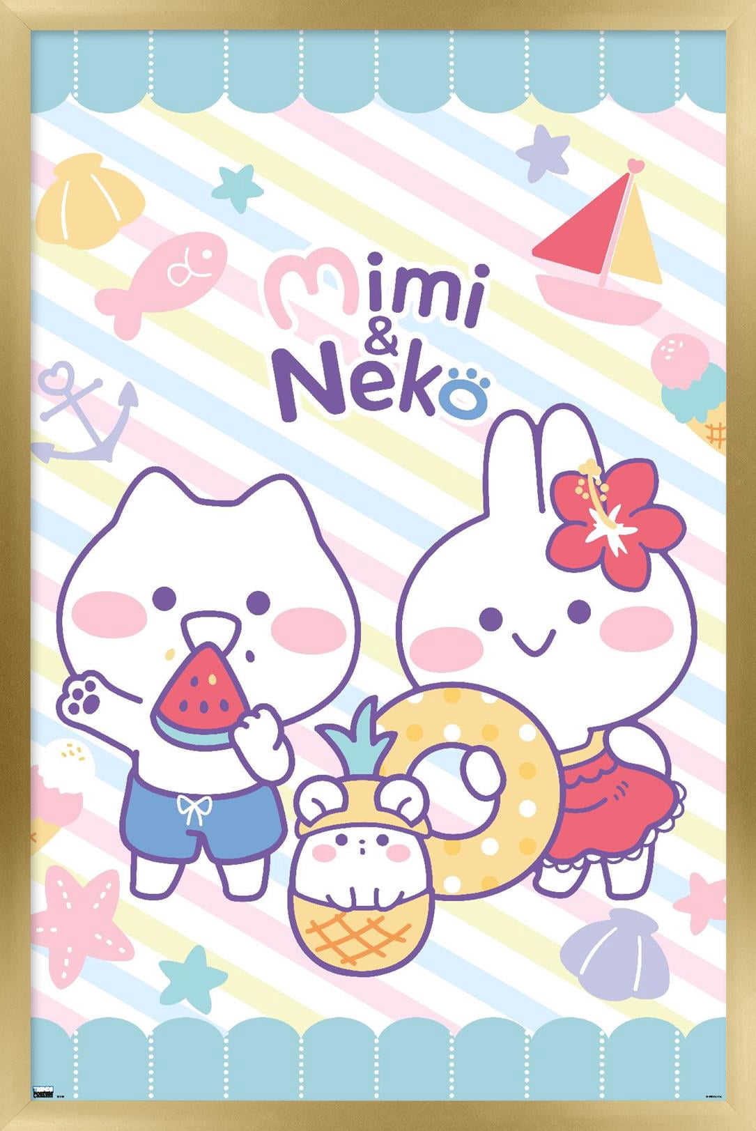 Mimi & Neko - Beach Wall Poster, 14.725" x 22.375" Framed