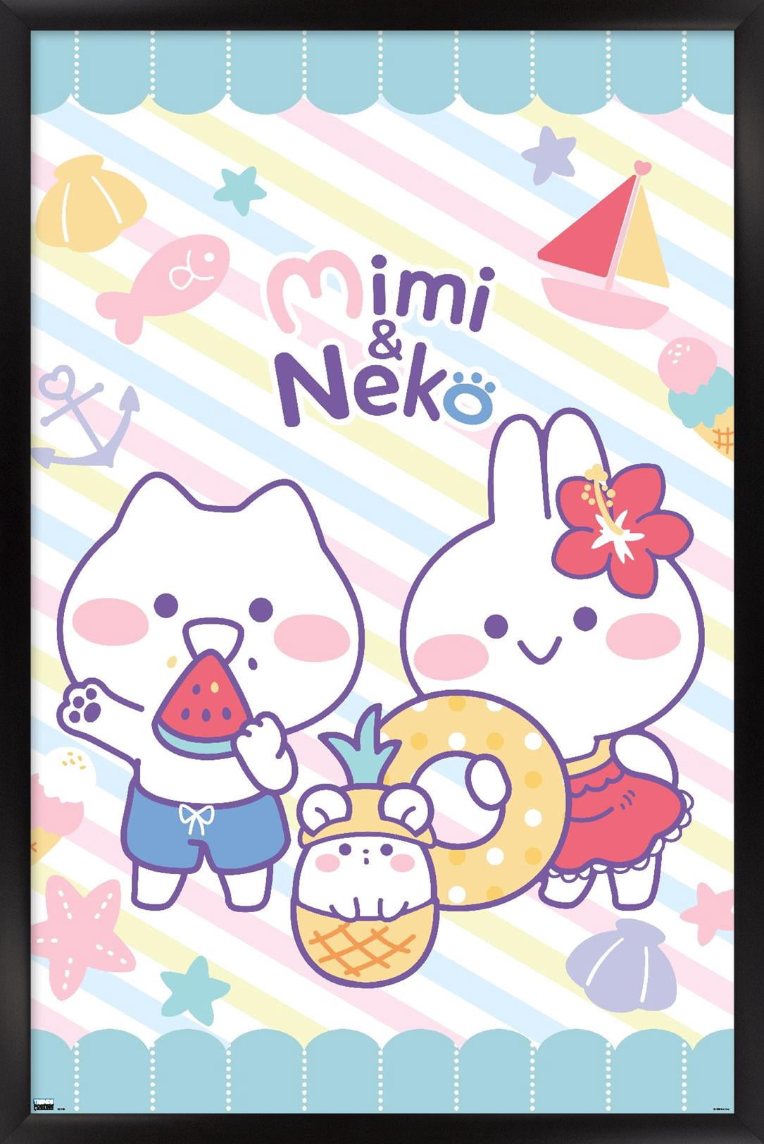Mimi & Neko - Beach Wall Poster, 14.725" x 22.375" Framed