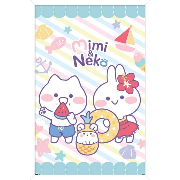 Mimi & Neko - Beach Wall Poster, 22.375" x 34" Framed