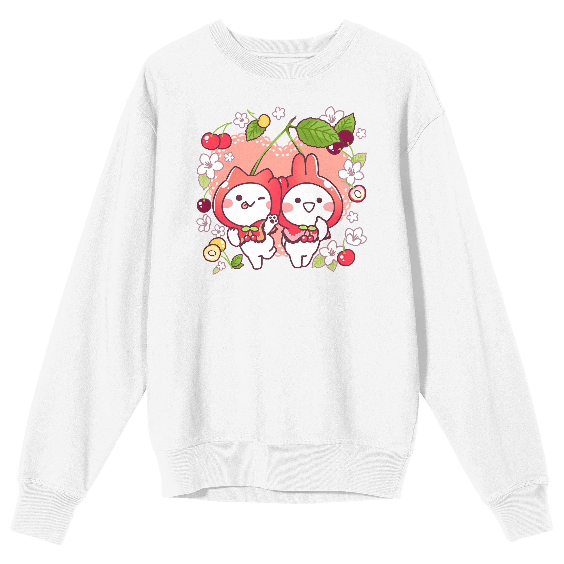 Mimi Neko Flowers Fruits Crew Neck Long Sleeve Men's White