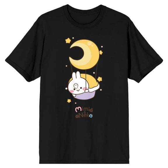 Mimi & Neko Mimi Night Moon & Stars Crew Neck Short Sleeve Men's Black T-shirt-Medium
