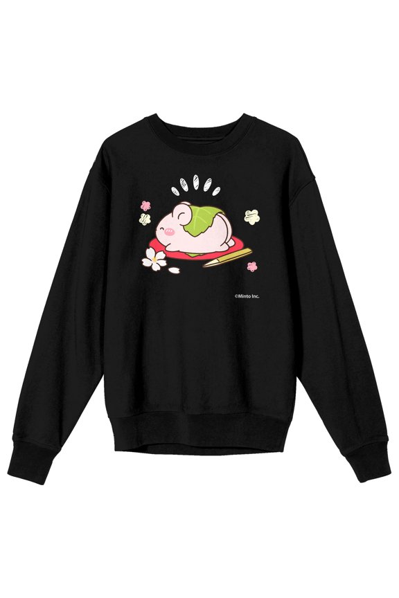 Mimi & Neko Nezu Chan On Lily Crew Neck Long Sleeve Men's Black Sweatshirt-Large