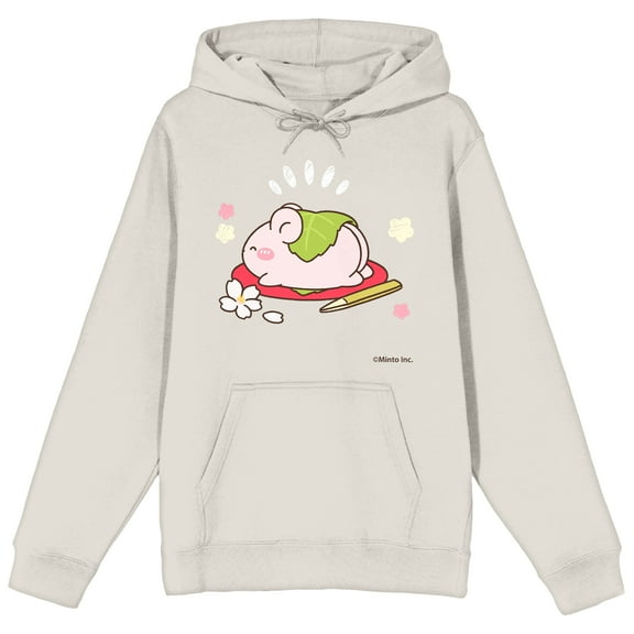 Mimi & Neko Nezu Napping On Lily Pad Chan Long Sleeve Sand Men's Hooded Sweatshirt-Large
