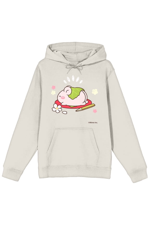 Mimi & Neko Nezu Napping On Lily Pad Chan Long Sleeve Sand Men's Hooded Sweatshirt-Medium