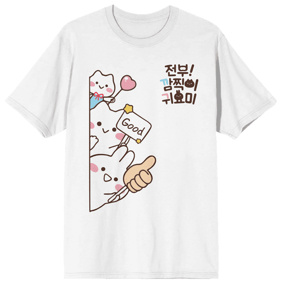 Mimi & Neko Peeping Characters Crew Neck Short Sleeve Women's White T-shirt - 4XLB
