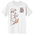 thumbnail image 1 of Mimi & Neko Peeping Characters Crew Neck Short Sleeve Women's White T-shirt-Medium, 1 of 3